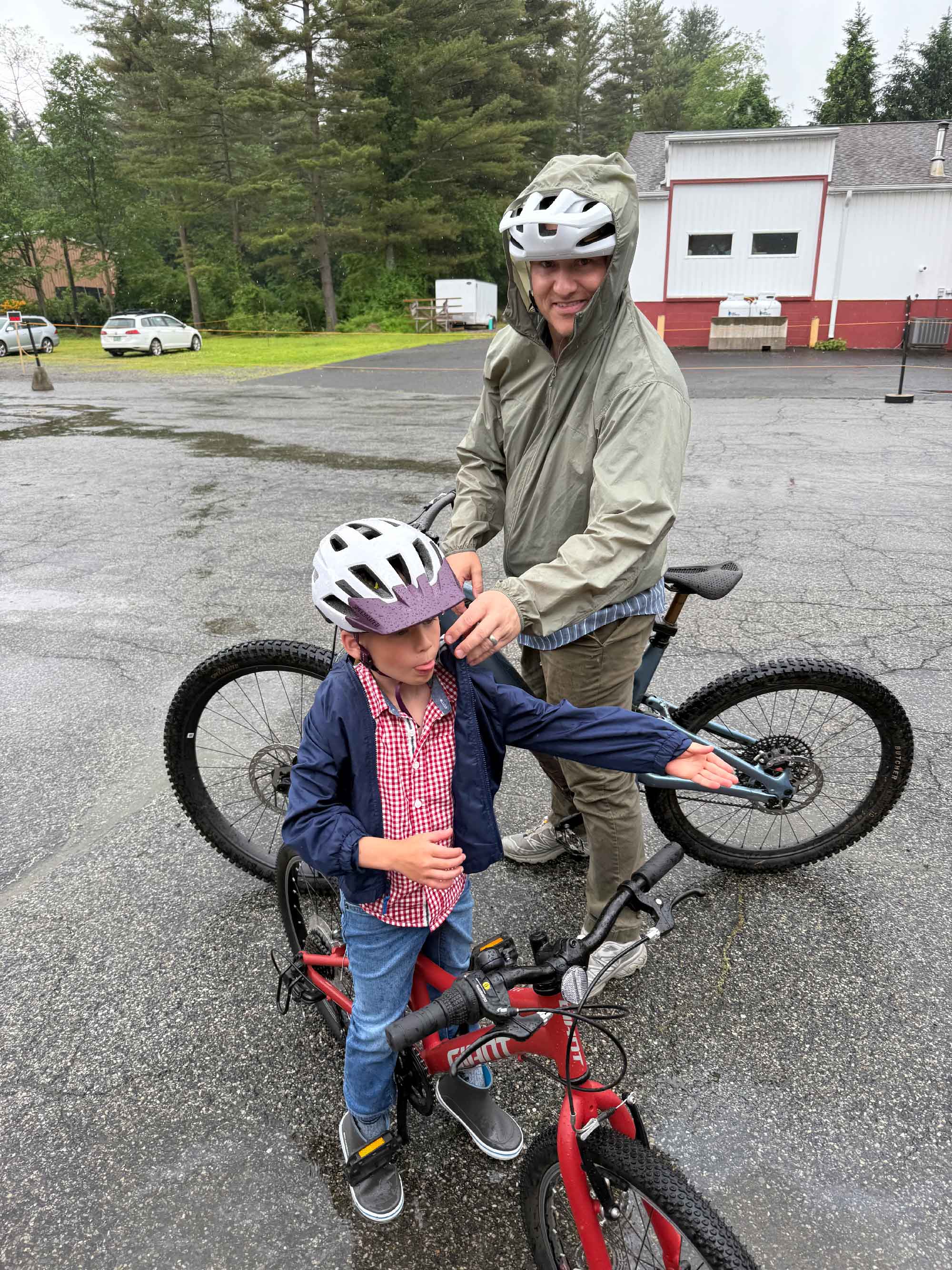 Parent and child ready to ride